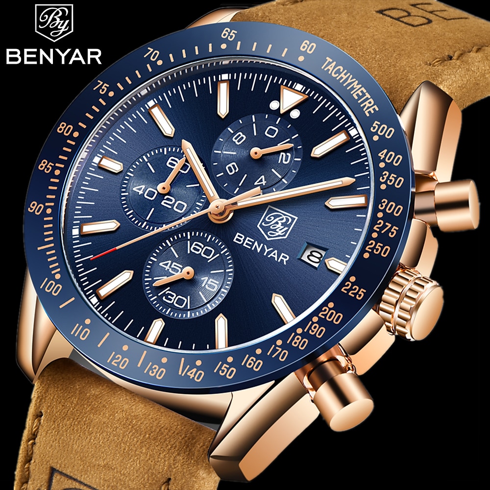 herrenuhren von benyar chronograph analog quarzwerk stylische sportdesigner armbanduhr 30m wasserdicht elegante geschenkuhr für herren Lightinthebox