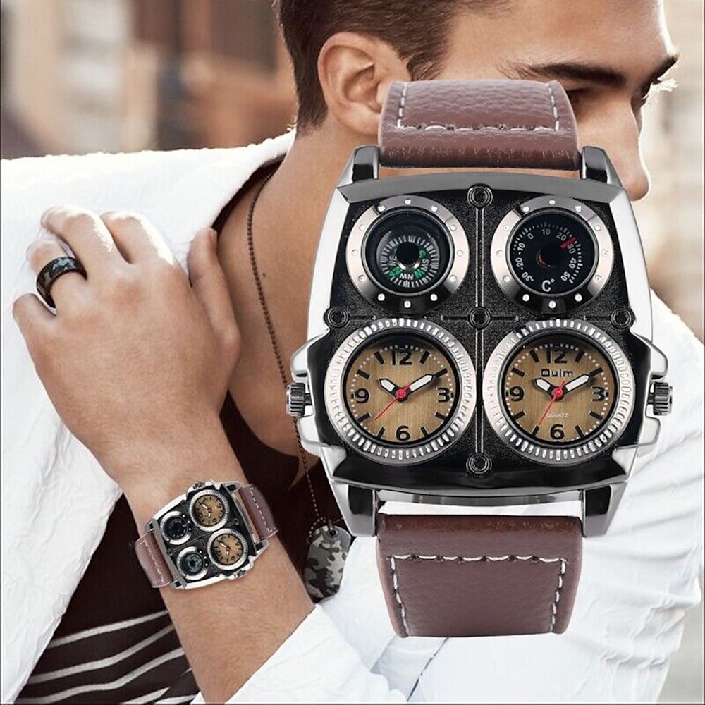 Oulm Herren Quarz uhr Minimalistisch Retro Weinlese Sport Modisch Kompass WASSERDICHT Thermometer Dekoration Leder Beobachten Lightinthebox