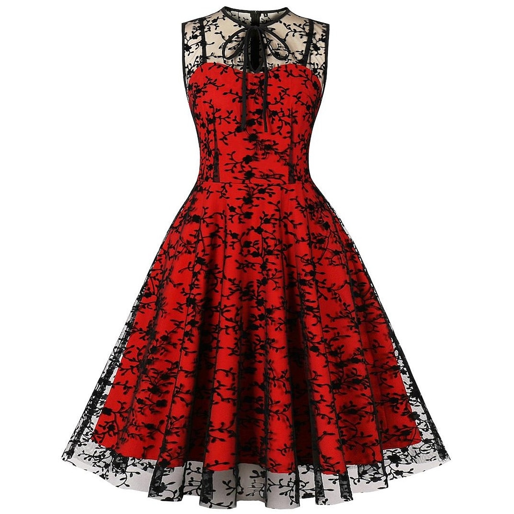 Retro Vintage 1950er Rockabilly A-Linie Kleid Swing-Kleid Ausgestelltes Kleid Spitze Stickerei Damen Maskerade Alltagstauglich Junggesellinnenabschiedsparty Erwachsene Kleid Abschlussballkleider Lightinthebox