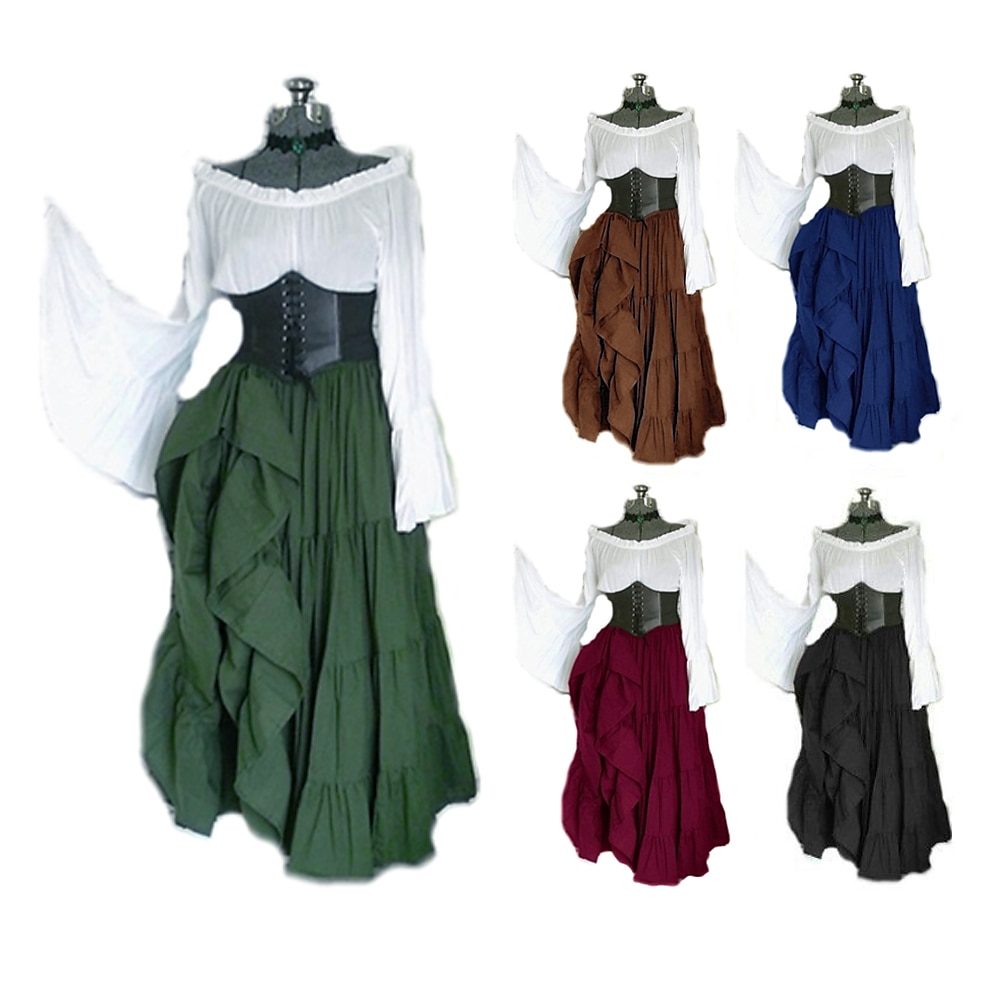 Mittelalterlich Kleid Korsett Knöchellänge Film / Fernsehen Thema Kostüme Vikinger Outlander Elfen Walhalla Damen Halloween Party Abend LARP Ren Faire Teen Erwachsene Kleid Ganzjährig Lightinthebox