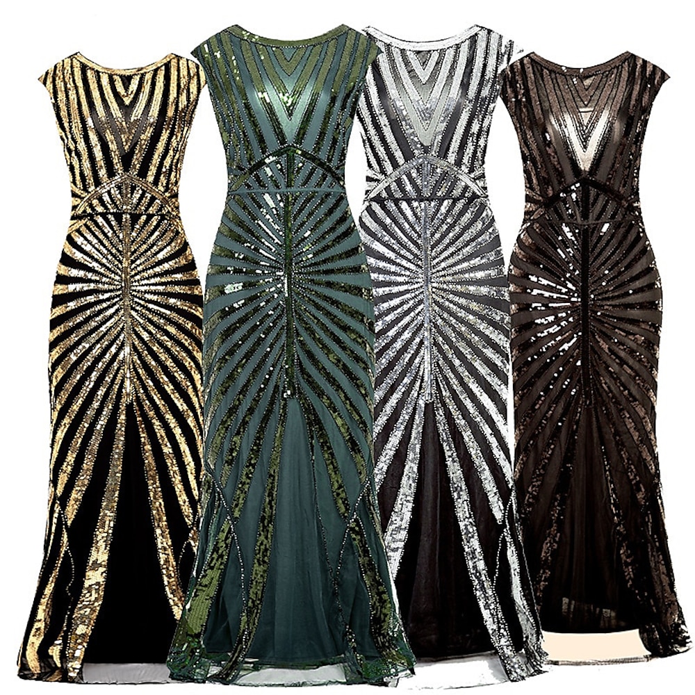 Brüllen 20s 1920s Cocktailkleid Vintage-Kleid Flapper Kleid Kleid Partykostüm Ballkleid Ballkleider Der große Gatsby Damen Pailletten V Ausschnitt Weihnachten Hochzeit Party kleid hochzeitsgast Lightinthebox