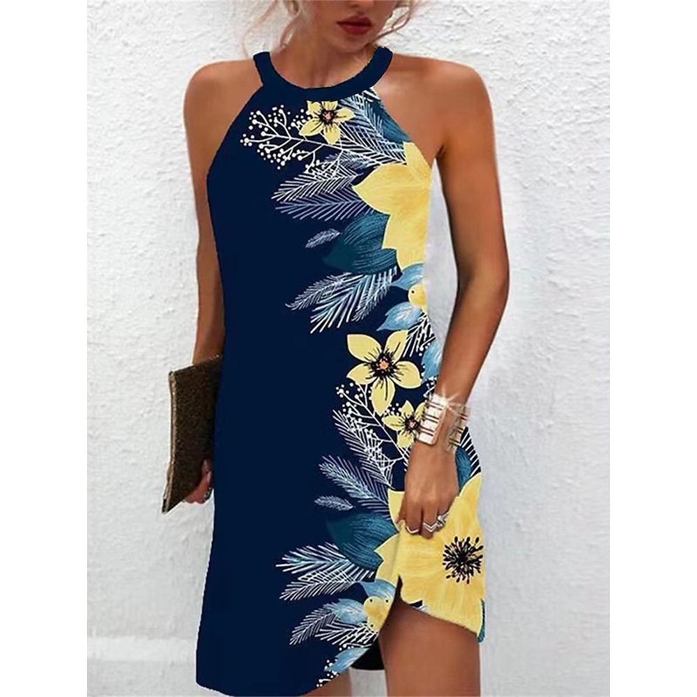 Damen Sommerkleid Neckholder-Kleid Kleid drucken Aktiv Modisch Strassenmode Outdoor Urlaub Täglich Regular Fit Paisley-Muster Ärmellos Halfterhals Gelb Königliches Blau Blau Dunkelblau Sommer Frühling Lightinthebox