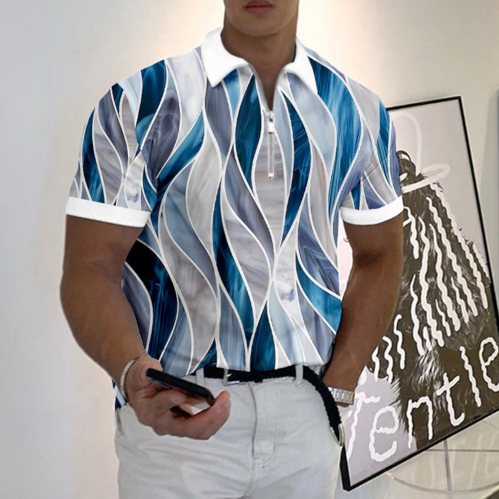 Herren Geometrisch Poloshirts mit Reißverschluss Golfhemd Kurzarm Polo-Shirts Hemden mit Kragen Business-Casual Urlaubskleidung Abendgarderobe Festivalkleidung 3D-Druck Polo mit Viertelreißverschluss Lightinthebox