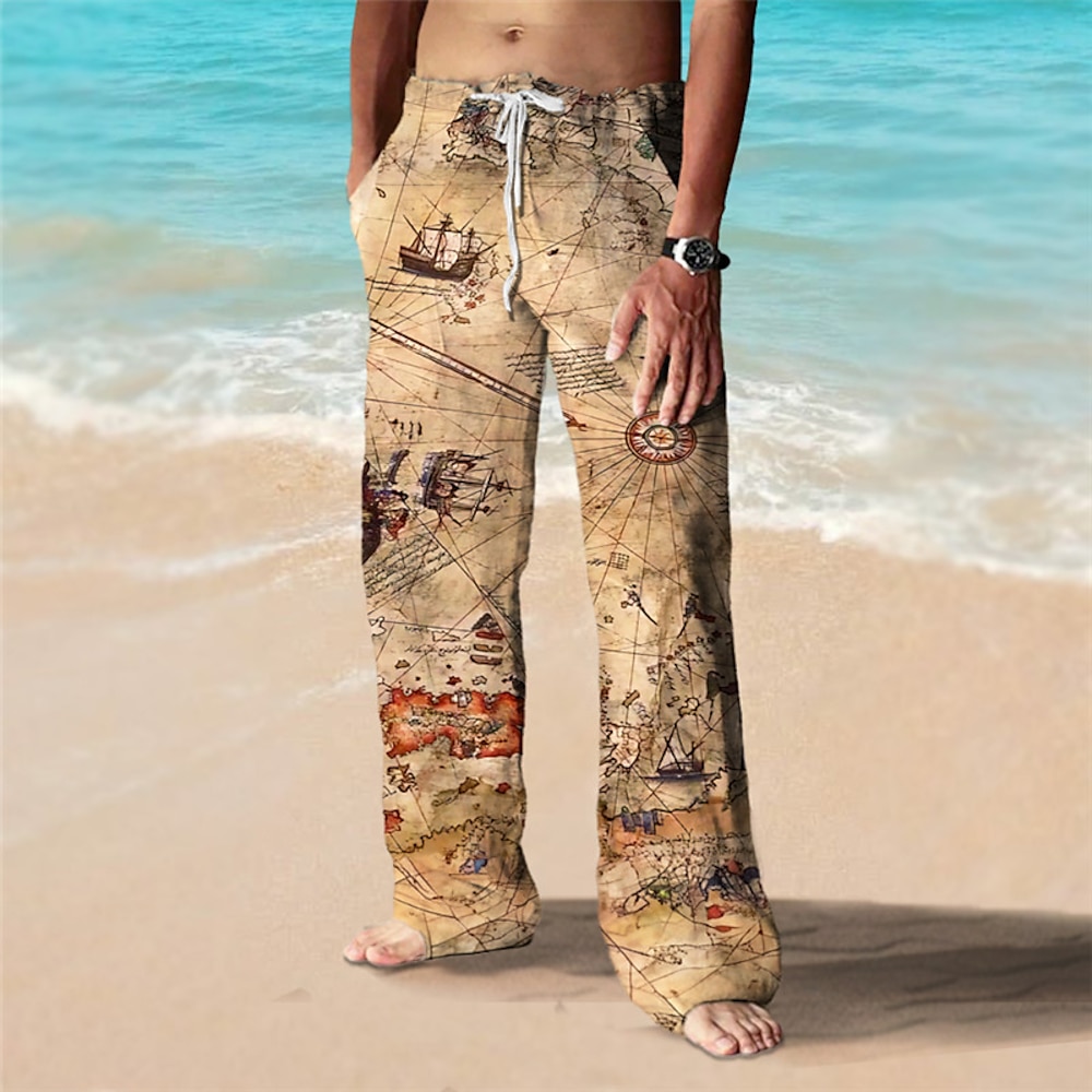 Herren Hose Hosen Sommerhosen Strandhose Kordelzug Elastische Taille 3D-Druck Karte Grafik-Drucke Schiff Komfort Casual Täglich Festtage Strassenmode Hawaiianisch Grün Khaki Lightinthebox