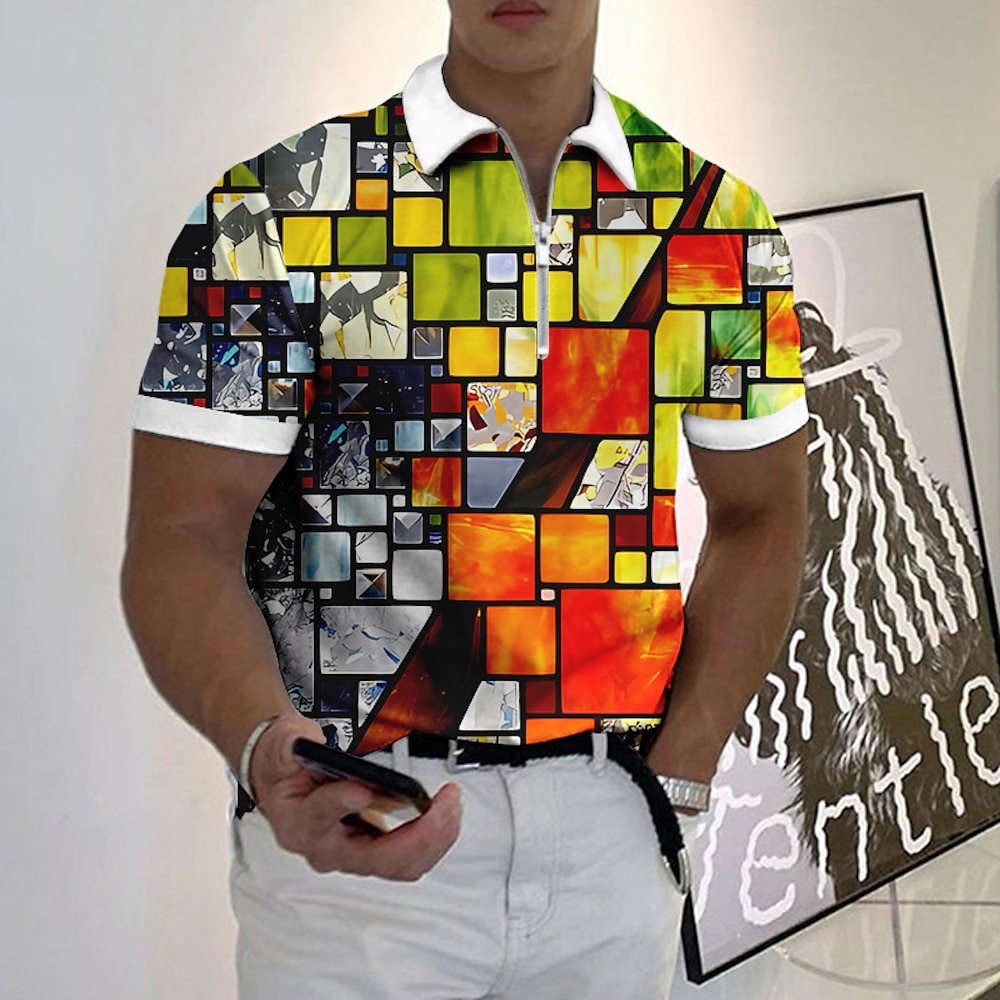 Herren Graphic Poloshirts mit Reißverschluss Golfhemd Kurzarm Polo-Shirts Hemden mit Kragen Brautkleider schlicht Urlaubskleidung Rave-Kleidung Party-Outfits 3D-Druck Polo mit Viertelreißverschluss Lightinthebox