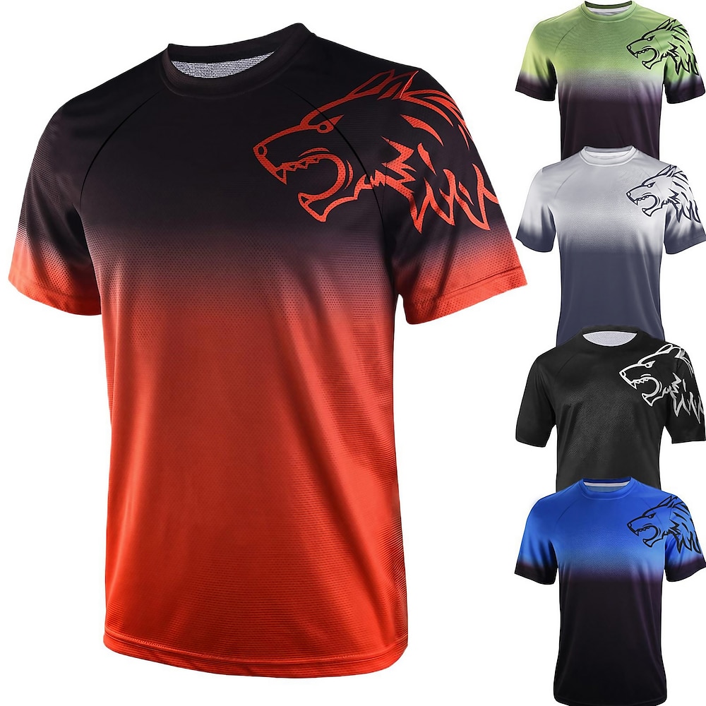 Herren Kurzarm Downhill Jersey Farbverlauf Wolf Fahhrad Shirt MTB Mountain Rennrad Waldgrün Schwarz Grün Elasthan Polyester Atmungsaktiv Rasche Trocknung Feuchtigkeitsabsorbierend Sport Bekleidung Lightinthebox