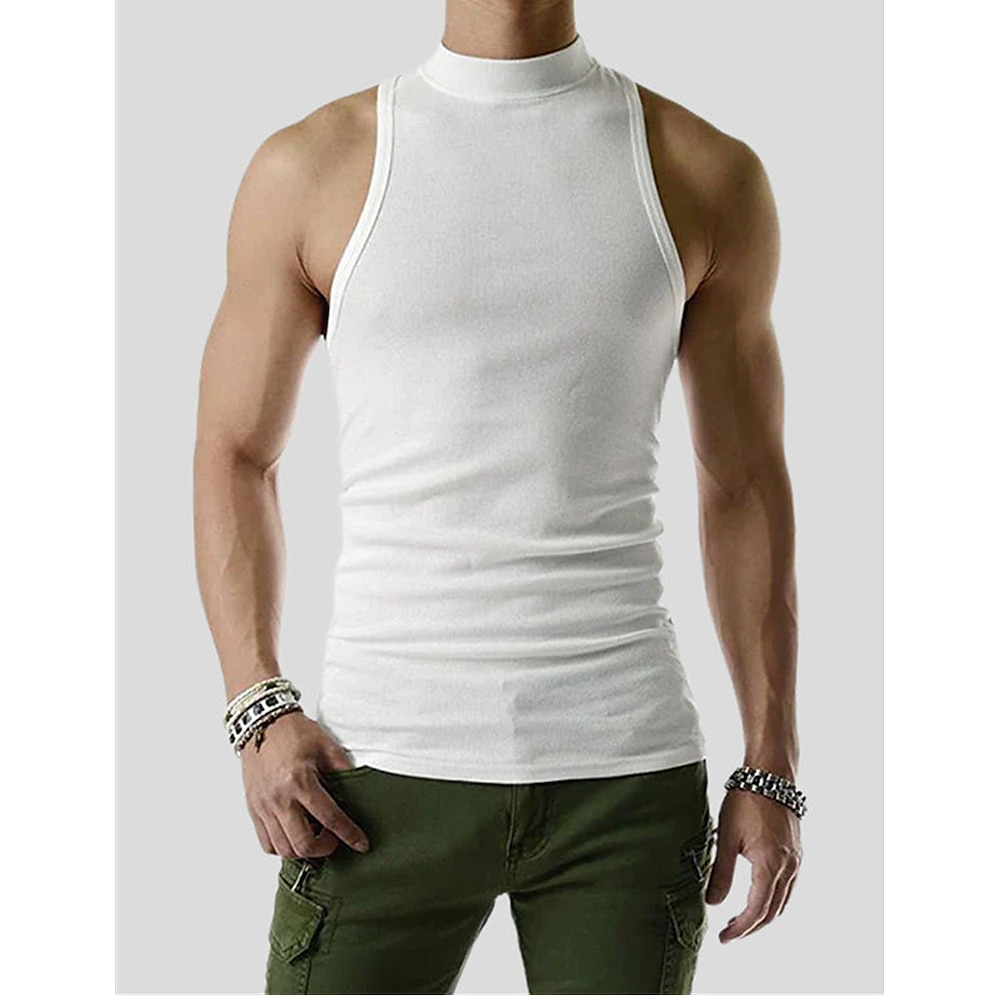 Herren Tank Top Shirt Unterhemden Ärmelloses Hemd Wifebeater-Shirt Glatt Grubenstreifen Rollkragen Outdoor Ausgehen Ärmellos Bekleidung Modisch Designer Muskel Lightinthebox