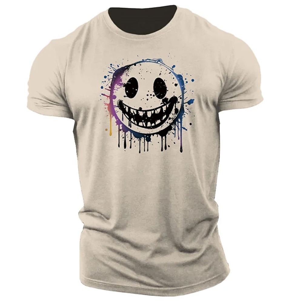 Herren Grafik-Drucke Lustig Lächelndes Gesicht T Shirt Grafischen T-Shirt Baumwolle Kurzarm Grafik Hemd Weiß Gelb Rosa Bequemes T-Shirt Outdoor Strasse Modedesigner-Kleidung Lightinthebox