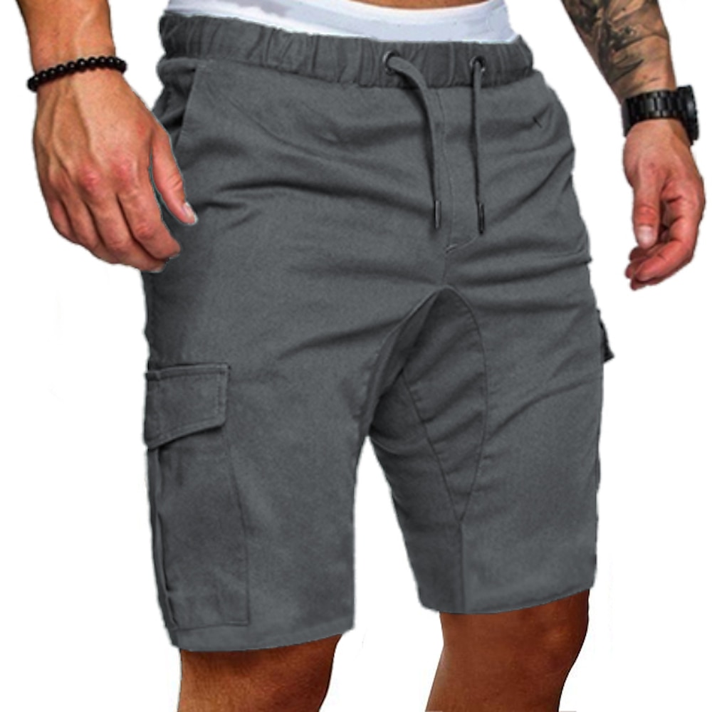 Herren Cargo Shorts Kurze Hosen Bermudas Kordelzug Elastischer Bund mit Seitentasche Glatt Draussen Sport Kurz Outdoor Täglich Sport Brautkleider schlicht Kurze Hosen Schlank Armeegrün Schwarz Lightinthebox