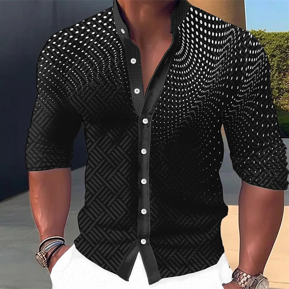 Herren Punkt Grafik-Drucke Geometrie Hemd Langarm Modisch Strassenmode Designer Outdoor Casual Täglich Sommer Frühling Herbst Ständer Bedruckt Schwarz Weiß Blau Braun Grün Lightinthebox