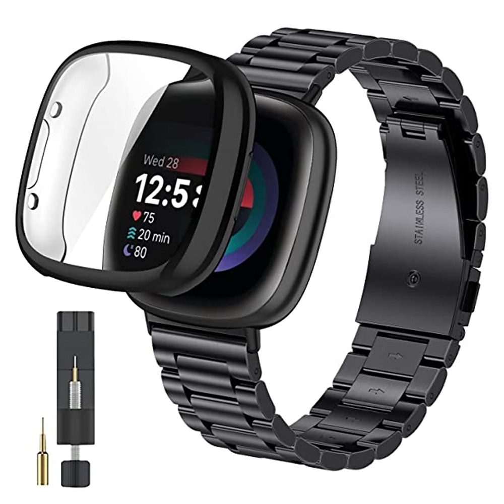 Smartwatch-Band Kompatibel mit Fitbit Versa 4 Sense 2 Versa 3 Sense Versa 2 Edelstahl Smartwatch Gurt mit Fall mit Entfernungswerkzeug Metallverschluss Sportarmband Ersatz Armband Lightinthebox