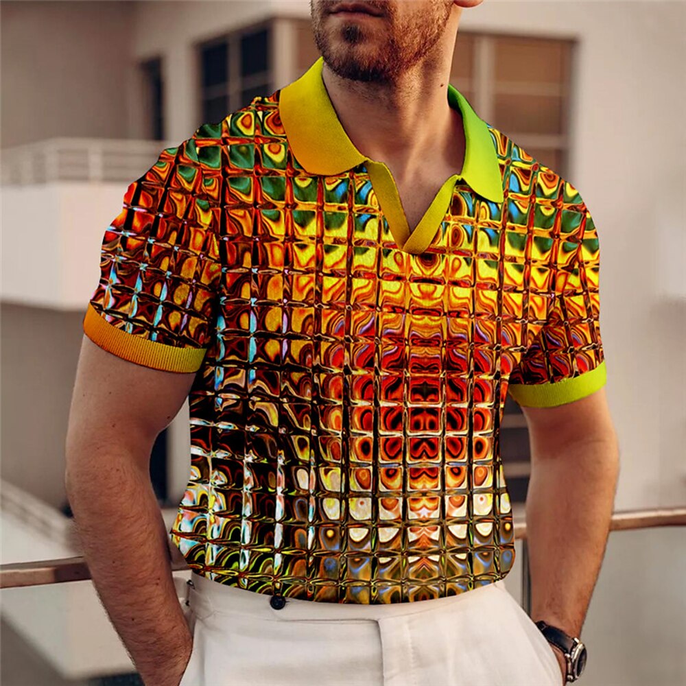 Herren Graphic Poloshirts Golfhemd Kurzarm Polo-Shirts V Ausschnitt Brautkleider schlicht Urlaubskleidung Rave-Kleidung Party-Outfits 3D-Druck Gelb Rosa Armeegrün Lightinthebox