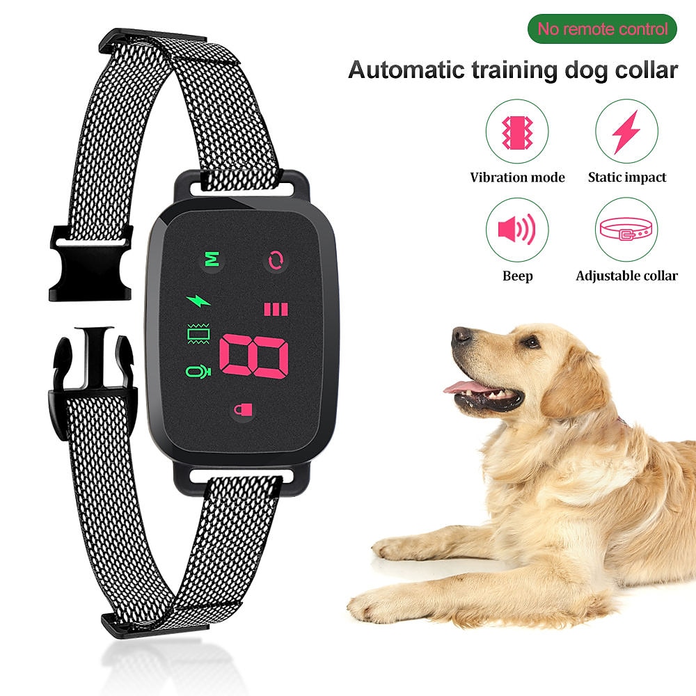 Elektrisches, wasserdichtes Anti-Bell-Trainingshalsband für Hunde mit LED-Anzeige, keine Fernbedienung erforderlich, automatisches Trainingshalsband für Hunde Lightinthebox