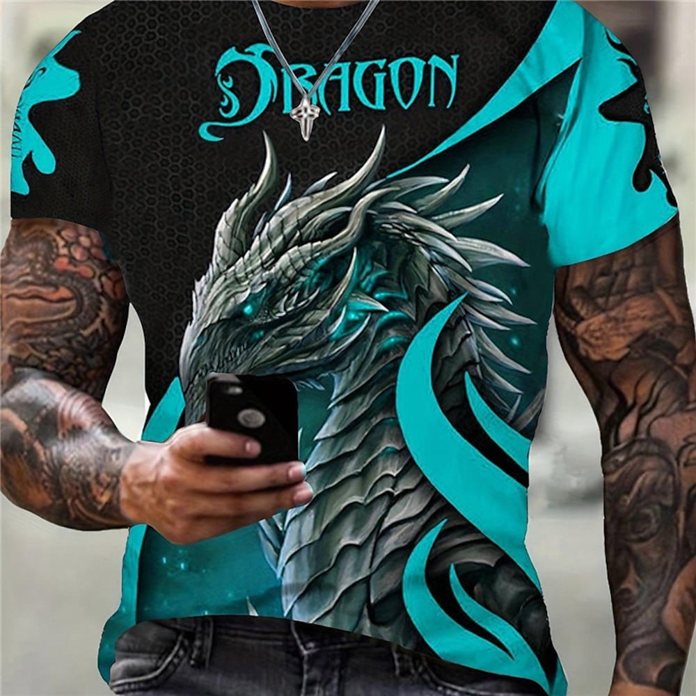 Herren Graphic Tier Drache T Shirt Kurzarm T-Shirt 3D-Druck Rundhalsausschnitt Hemd Vintage Modisch Designer Outdoor Täglich Sport Blau Rot Purpur Frühling Sommer Bekleidung S M L XL 2XL 3XL Lightinthebox