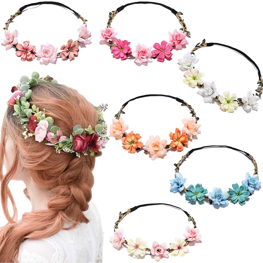 1 Stück Mädchen Boho Blumenstirnband Haarrose Gesang Kranz Blumenkrone Fee Kopfschmuck Hochzeit Tour Festival Fotos Zubehör für Frauen Kinder Lightinthebox