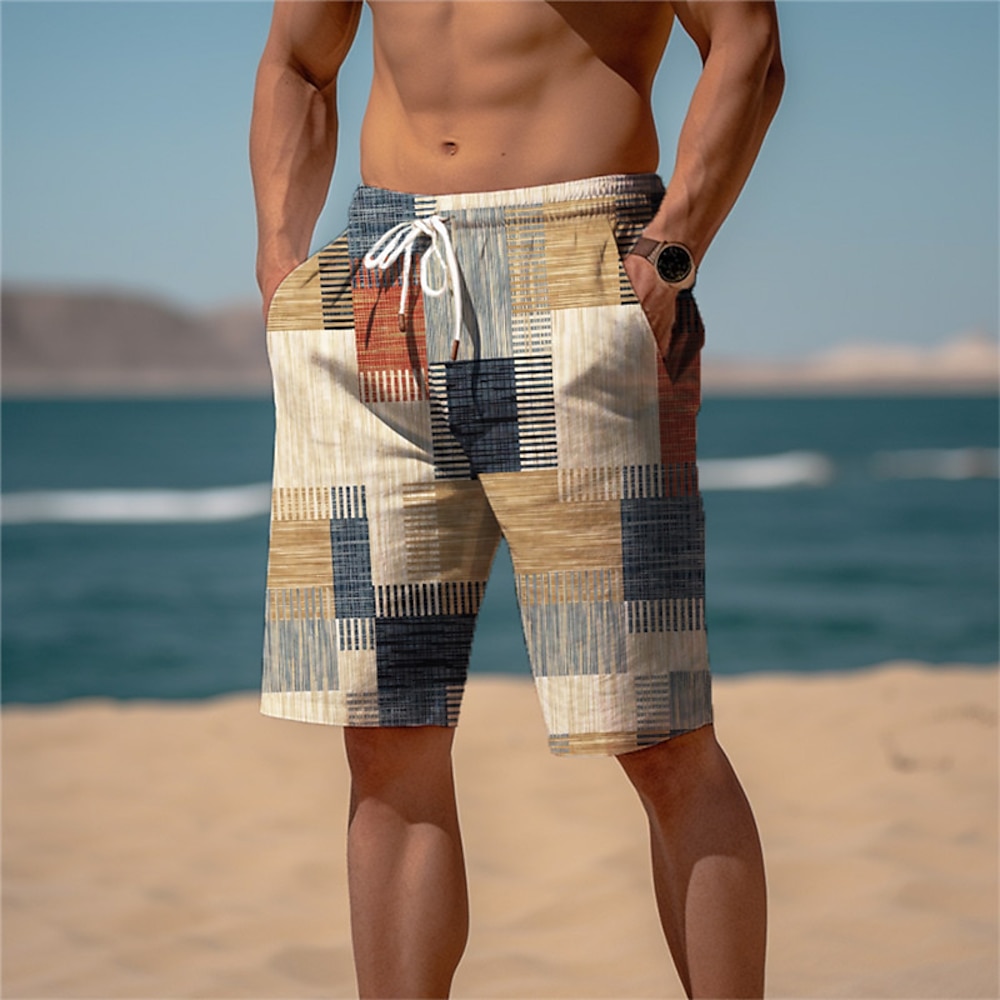 Herren Graphic Plaid Streifen Sweatshorts Kurze Hose Strandshorts Kurze Hosen Frottee-Shorts Mittlere Taillenlinie Brautkleider schlicht Athleisure Täglich Festtage Strassenmode Kordelzug Elastische Lightinthebox