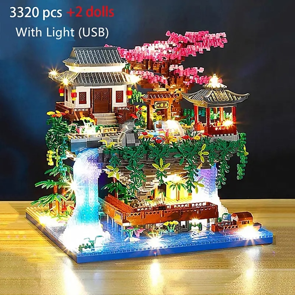 3320-teiliges Mikro-Baustein-Set mit Diamant-Baumhaus und Wasserfall für Weihnachtsgeschenke Lightinthebox