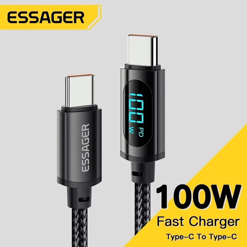 USB-C-Kabel 100W USB-Verlängerung 5 A Ladekabel Nylon geflochten LED-Anzeige Für Samsung Handy-Zubehör Lightinthebox