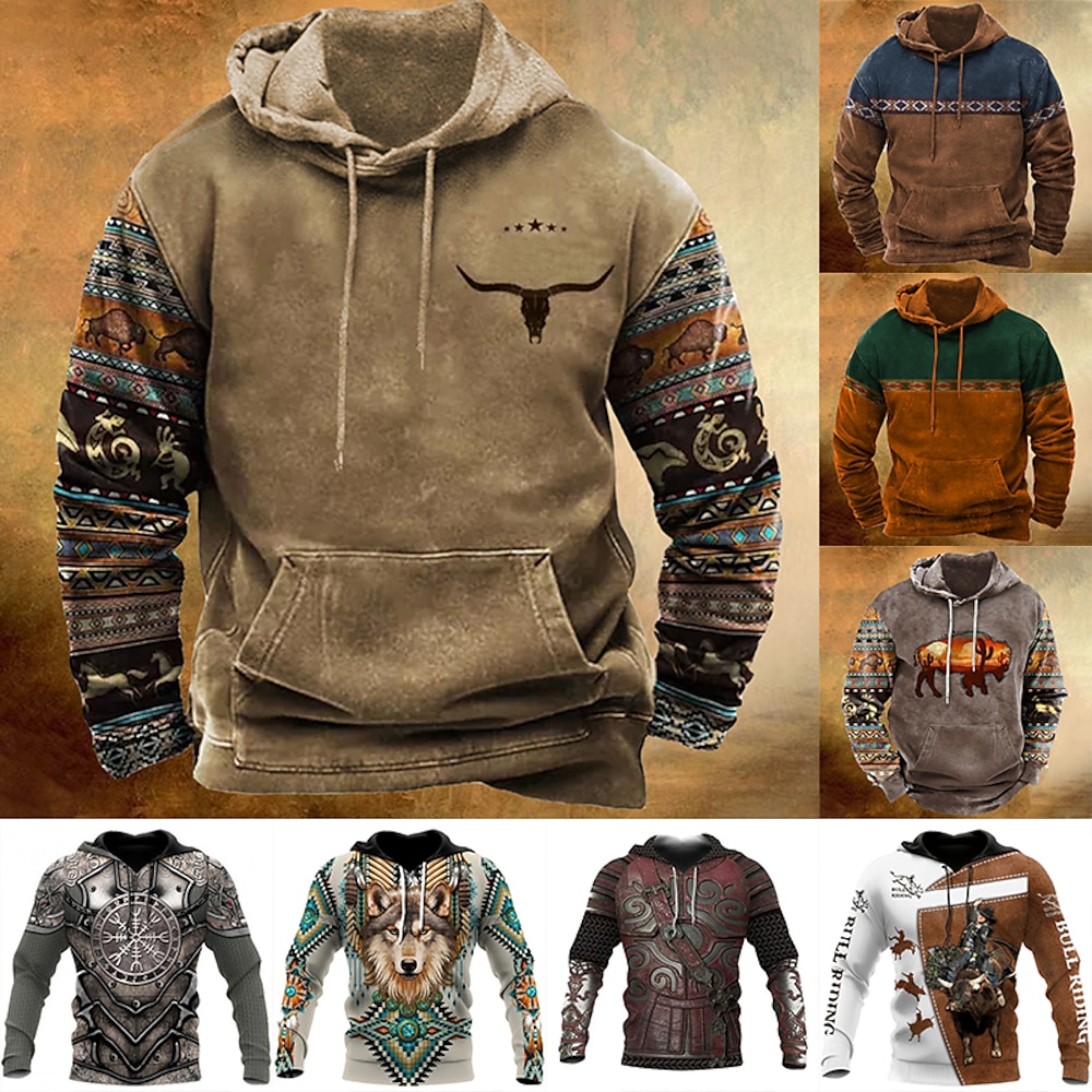 Herren Tier Böhmischer Stil Hoodie Sweatshirt Kapuze Hoodies Pullover Hoodie Sweatshirt Kapuze Langarm Sweatshirt mit Kapuze Mit Kapuze Strassenmode 3D-Druck Täglich Sport WeißGrün Schwarz Bedruckt Lightinthebox