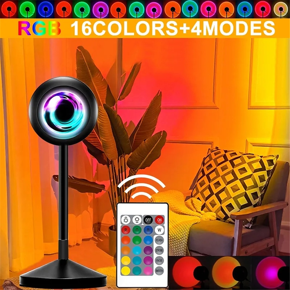 Sunset Lampe Sonnenuntergangs-Regenbogenprojektor-Nachtlicht, 16-farbige LED-Schreibtischlampe für Schlafzimmer, Atmosphäre Regenbogenlampen-Dekoration Lightinthebox