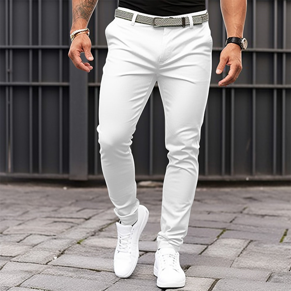 Herren Hose Hosen Chinesisch Chino Sommerhosen Freizeithose Vordertasche Glatt Komfort Atmungsaktiv Casual Täglich Festtage Modisch Basic Kürbis Schwarz Lightinthebox