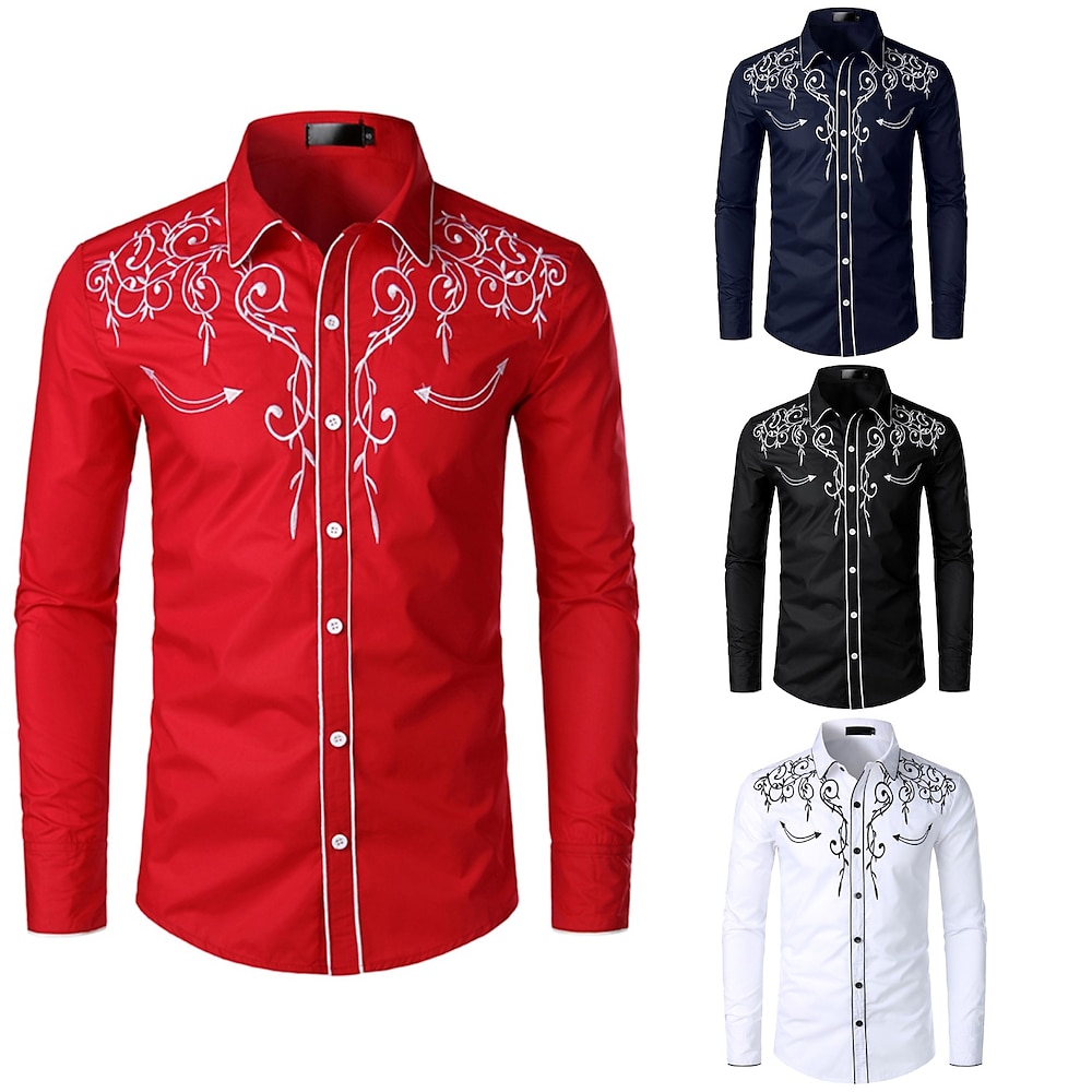 Klassisch Retro Vintage Bluse / Hemd West Cowboy Bedruckt Herren Karneval Maskerade Party / Abend Casual Junggesellinnenabschiedsparty Erwachsene Hemd Ganzjährig Lightinthebox