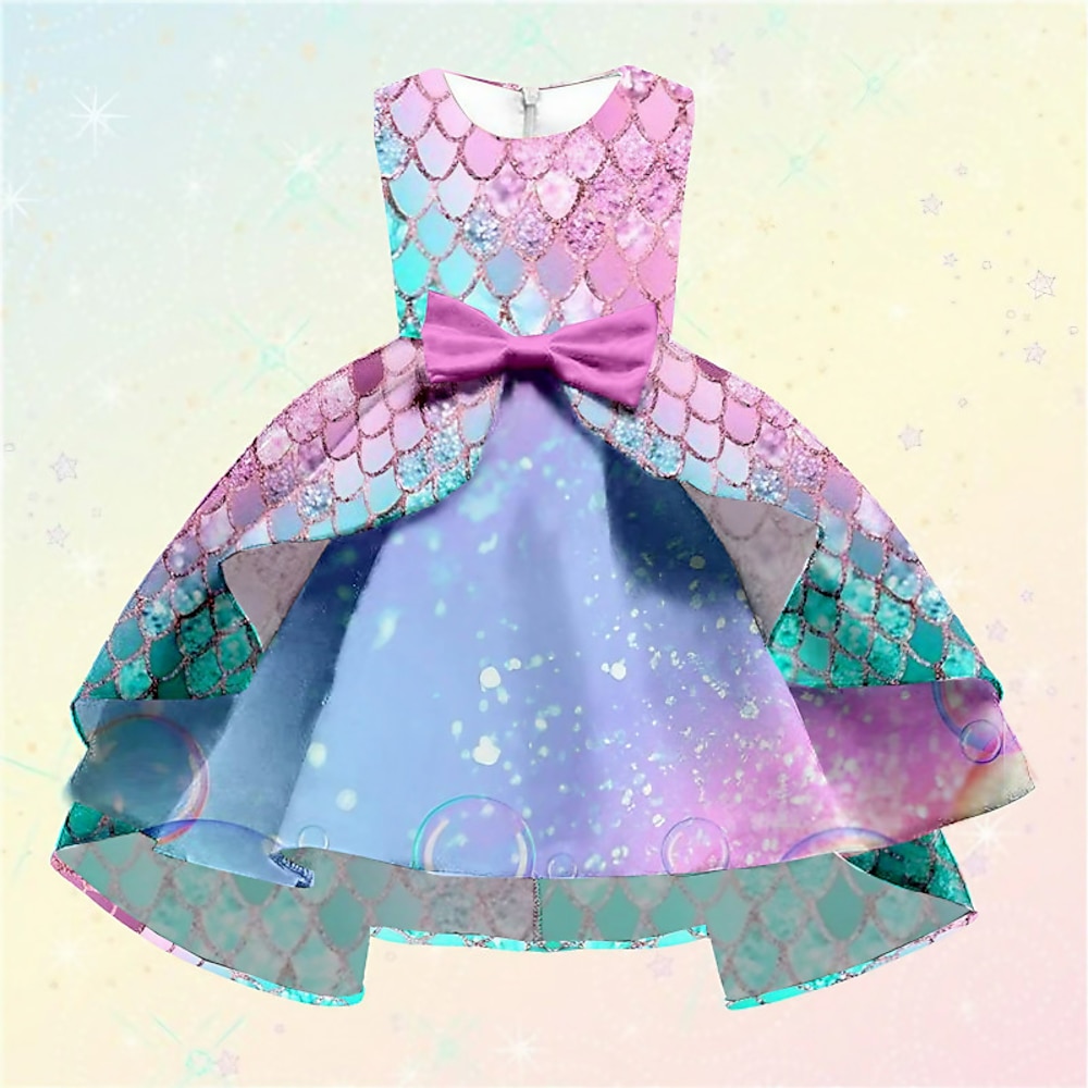 kinderkleidung Mädchen Kleid Party Kleid Meerjungfrau Ärmellos Formal Rüsche Rundhalsausschnitt Elegant Schön Polyester Knielang Schaukelkleid A Linie Kleid Herbst Winter 3-10 Jahre Rosa Lightinthebox