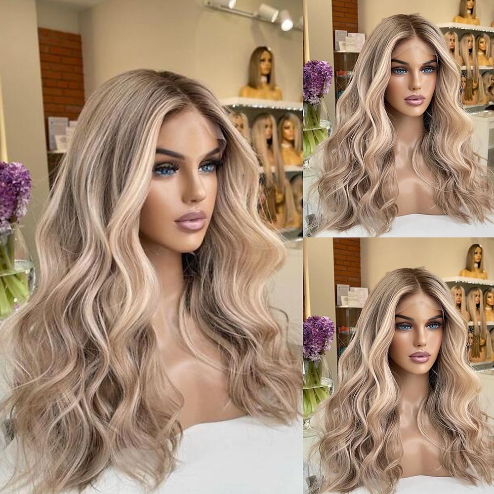 Unbearbeitetes Echthaar 13x4 Lace-Front-Perücke Stufenhaarschnitt brasilianisches Haar gewellte blonde mehrfarbige Perücke 130 % 150 % Dichte mit gesträhntem Babyhaar / Balayage-Haar 100 % Lightinthebox