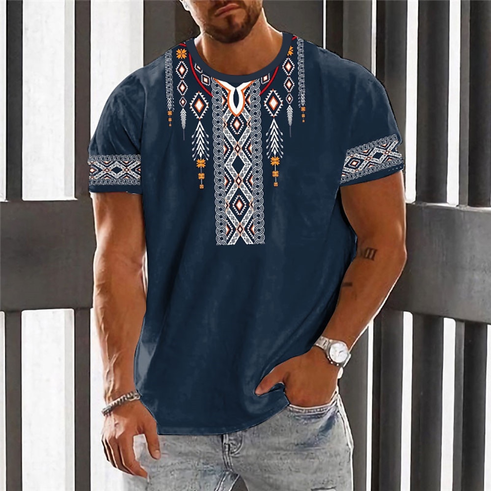 Herren Graphic Farbblock Bogengimpe T Shirt Kurzarm T-Shirt 3D-Druck Rundhalsausschnitt Hemd Modisch Designer Ethnisch Outdoor Täglich Sport Schwraz Gelb Schwarz Weiß Frühling Sommer Bekleidung S M Lightinthebox