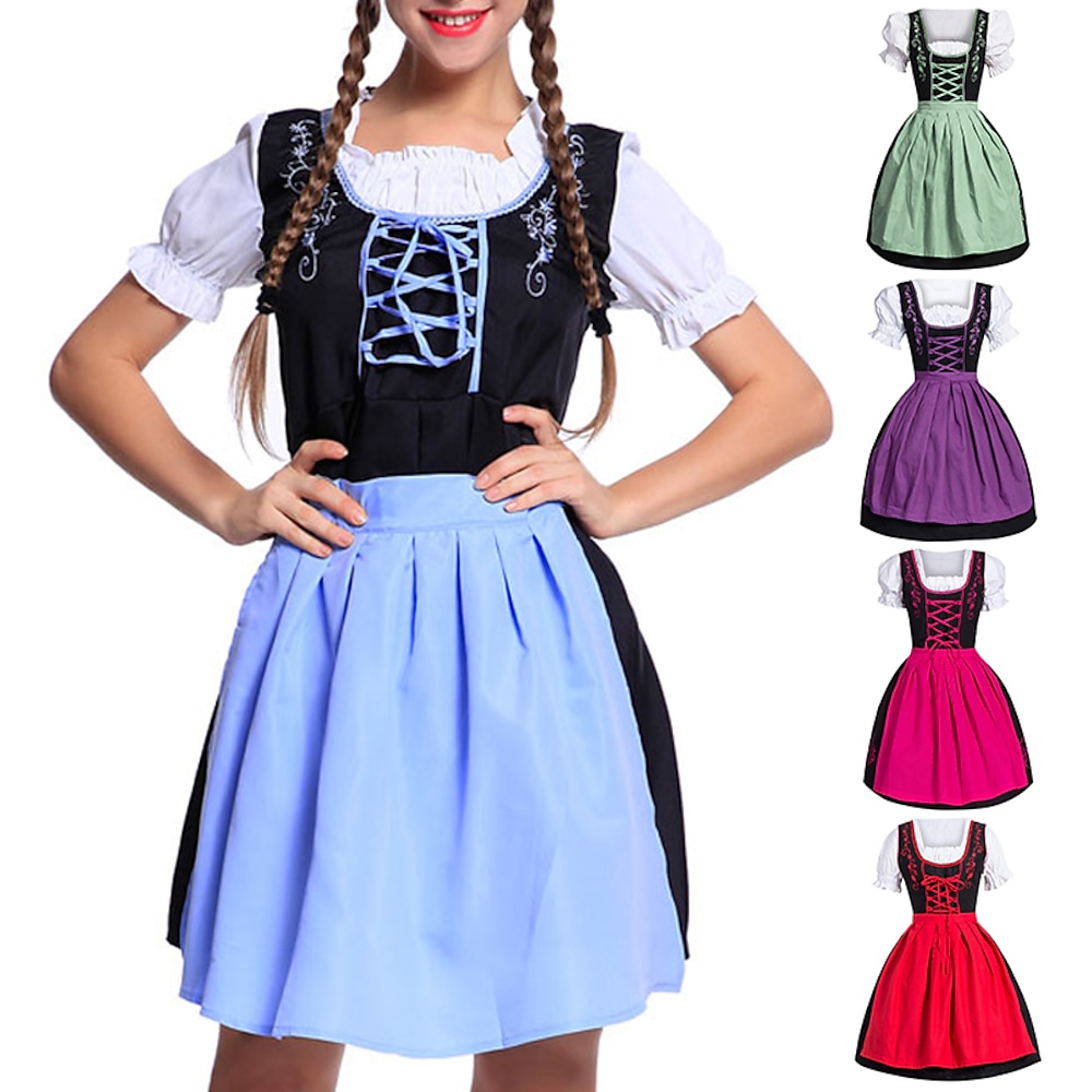 Karneval Oktoberfestbier Kostüm Trachtenkleader Dirndlbluse Bayerisch Maid Bayerisch Deutsch Wiesn Damen Stoff im traditionellen Stil Kleid Lightinthebox