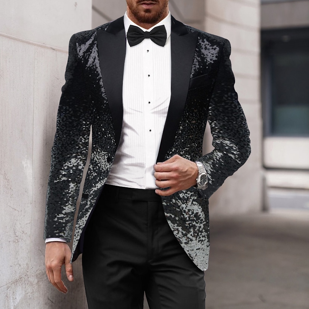 Herren Blazer-Jacke Smoking Party Glanz Brautkleider schlicht Einfarbig Schwarz Silber Gelb Reguläre Passform Einreiher - 1 Knopf Lightinthebox