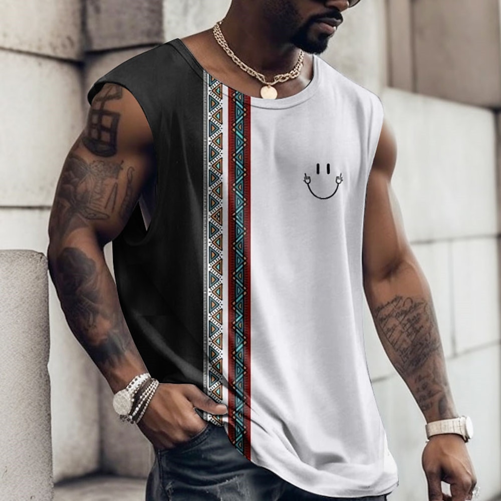 Herren Graphic Farbblock Shirt Ärmelloses T-Shirt für Männer Gurte T-Shirt 3D-Druck Rundhalsausschnitt Hemd Modisch Designer Muskel Täglich Sport Fitnessstudio Schwarz Weiß Blau Frühling Sommer Lightinthebox