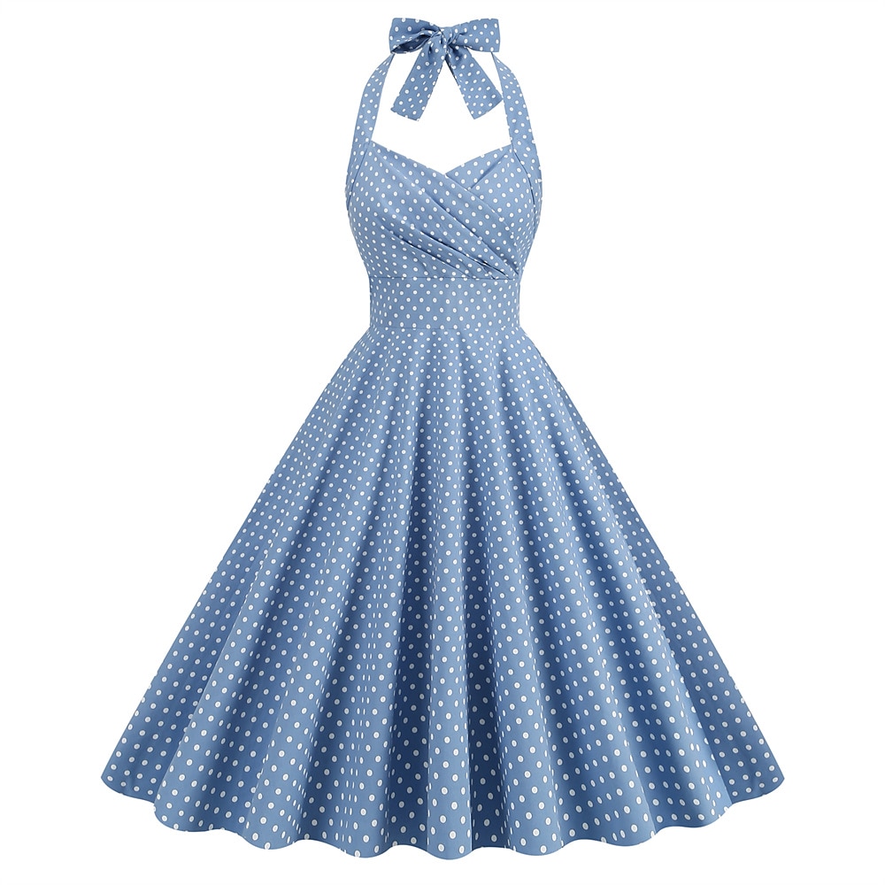 Retro Vintage 1950s Rockabilly A-Linie Kleid Swing-Kleid Halter Flare-Kleid Damen Punkt Maskerade Casual Kleid Lightinthebox