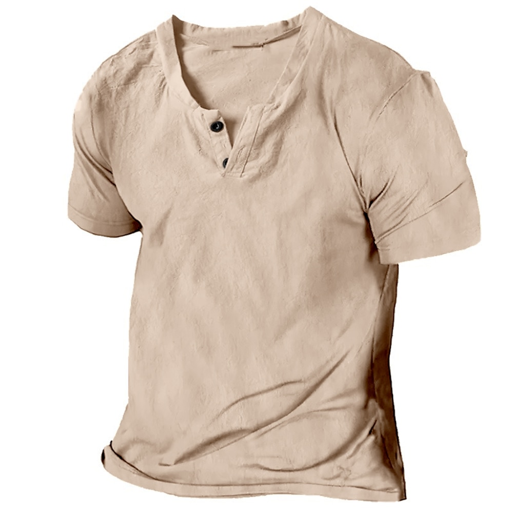 Herren Sommerhemd Lässiges Hemd Strandhemd T Shirt Henley Shirt Glatt V Ausschnitt Casual Täglich Kurzarm Bekleidung Modisch Komfortabel Lightinthebox