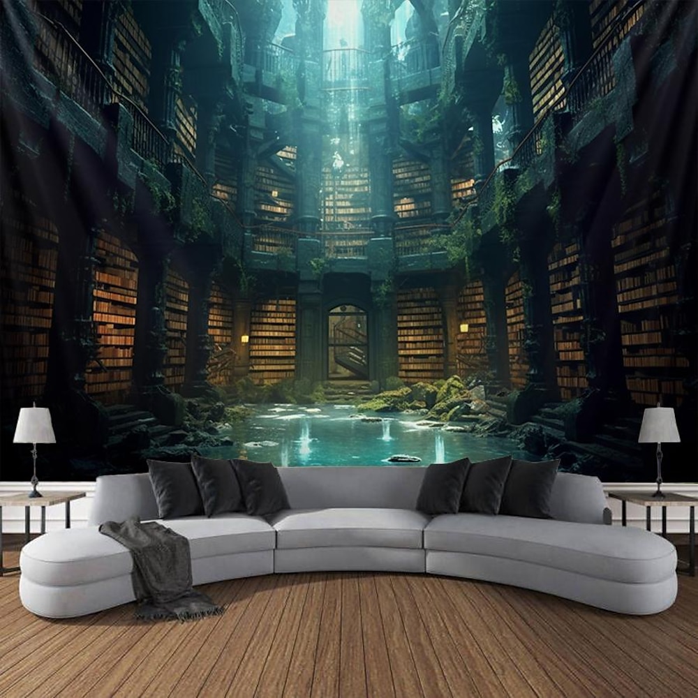 Unterwasser-Bibliothek zum Aufhängen, Wandteppich, Wandkunst, großer Wandteppich, Wanddekoration, Fotografie, Hintergrund, Decke, Vorhang, Zuhause, Schlafzimmer, Wohnzimmer, Dekoration Lightinthebox