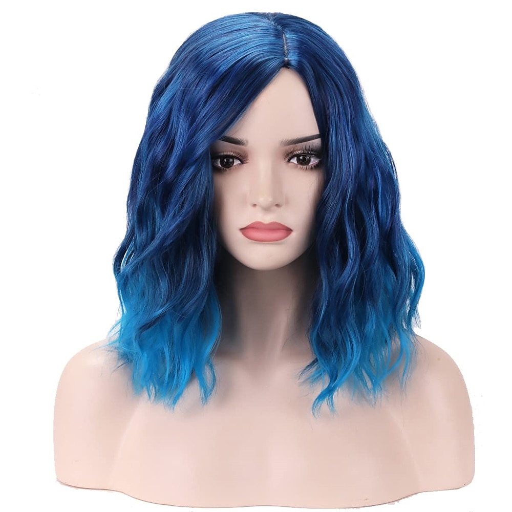 blaue Perücke kurze lockige Perücke Mix blaue Bob Perücke charmante Frauen Mädchen Strandwelle Perücken blaue Perücken für Cosplay Kostüm Party Karneval Perücken Lightinthebox