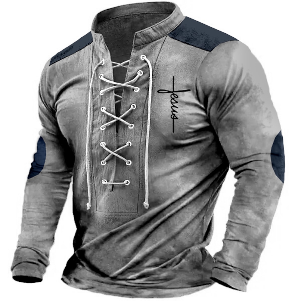 Herren Grafik-Drucke Vertrauen Henley Shirt Grafischen T-Shirt Langarm T-Shirt Henley Hemd Modisch Designer Brautkleider schlicht Outdoor Freizeitskleidung Urlaub Braun Armeegrün Dunkelblau Frühling Lightinthebox