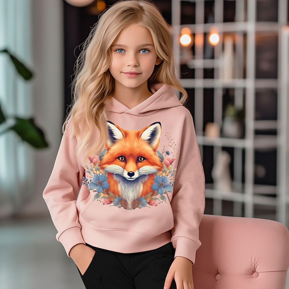 Mädchen 3D Graphic Karikatur Fuchs Kapuzenshirt Langarm 3D-Druck Sommer Frühling Herbst Aktiv Modisch Kuschelig Polyester kinderkleidung 3-12 Jahre Outdoor Casual Täglich Regular Fit Lightinthebox