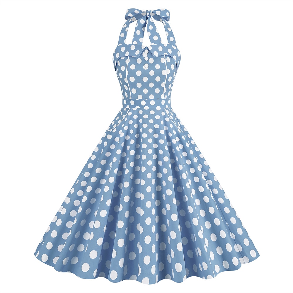 Retro Vintage 1950s Rockabilly A-Linie Kleid Swing-Kleid Halter Damen Punkt Maskerade Casual Erwachsene Kleid Homecoming-Kleider Frühling Sommer Lightinthebox