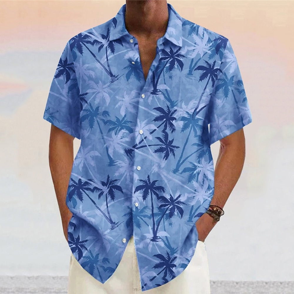 Herren Kokosnussbaum Tropische Pflanzen Hemd Hawaiihemd Sommerhemd Aloha-Shirt Kurze Ärmel Hemd Umlegekragen Modisch Designer Brautkleider schlicht Outdoor Strasse Casual Gelb Rosa Wein S M L Lightinthebox