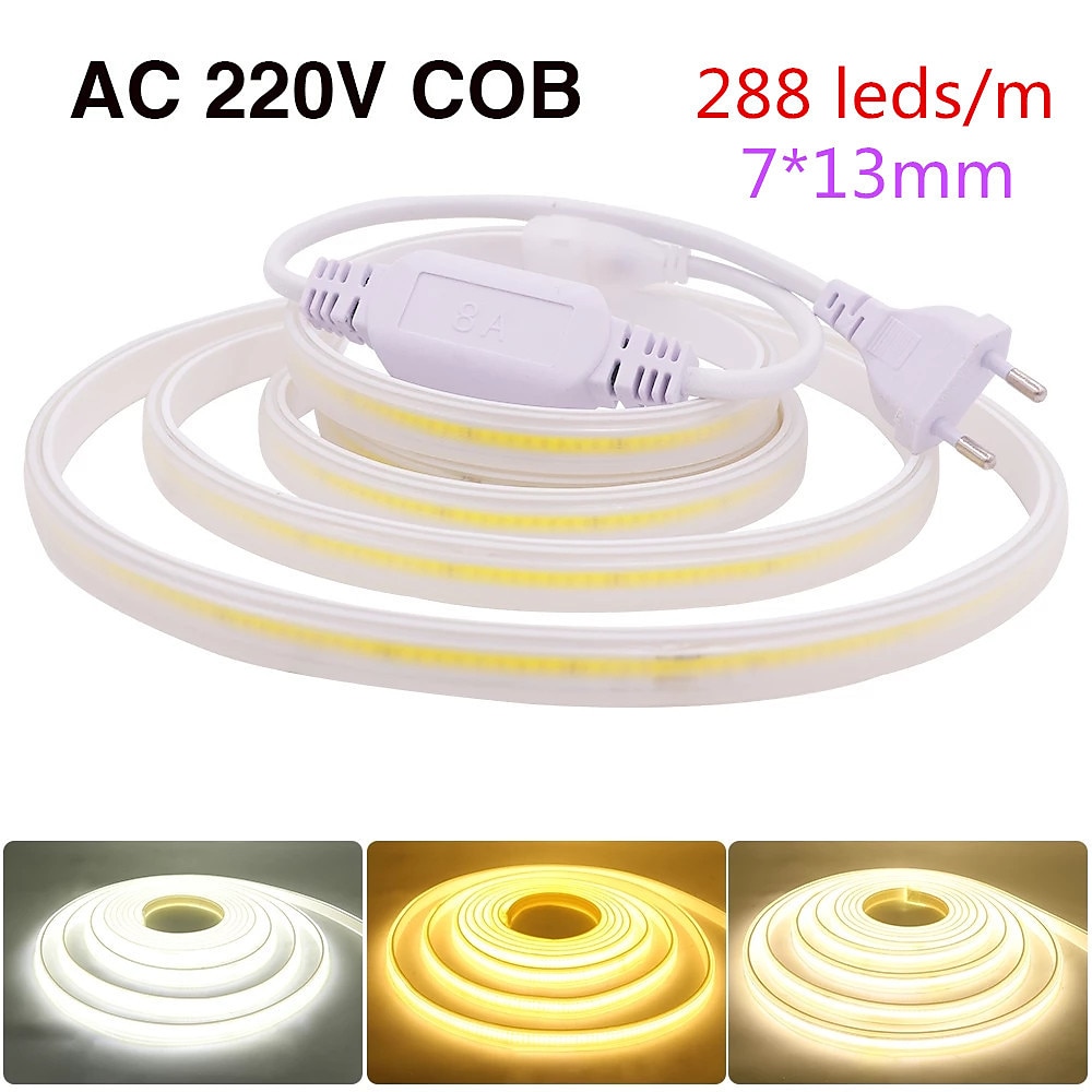 1m 2m 3M Flexible LED-Lichtleisten 288/ LEDs COB 8mm 1 Stück Warmweiß Weiß Netual Weiß LED Neonlichte Innen Party Wasserdicht 220-240 V Lightinthebox