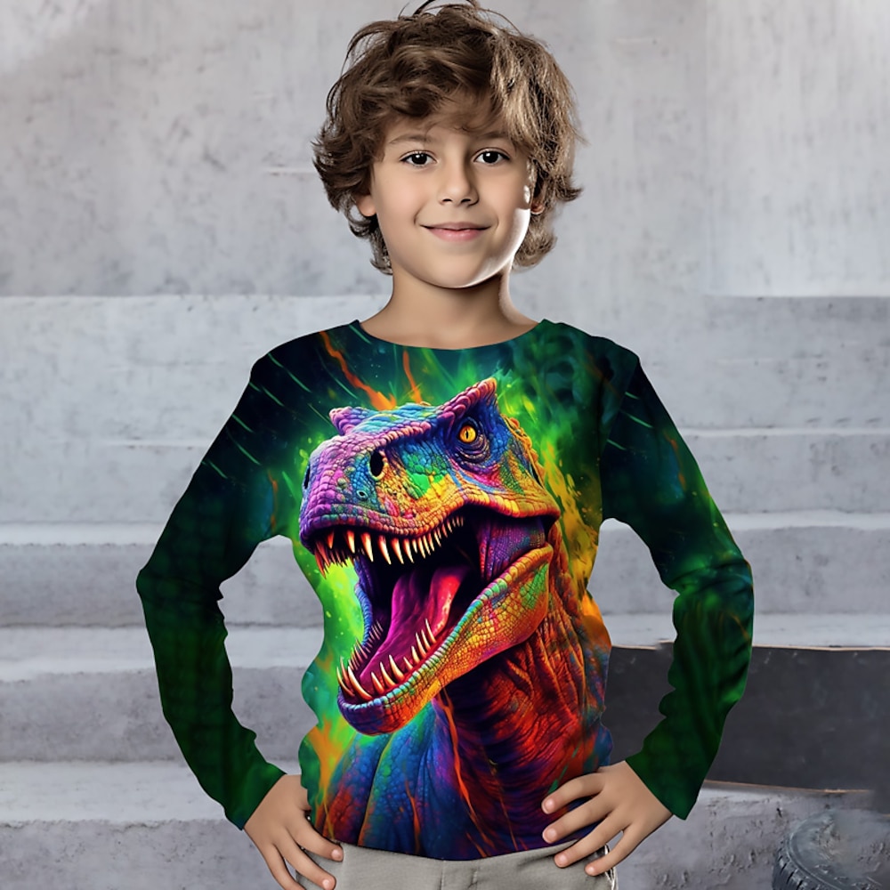 Jungen 3D Graphic Tier Dinosaurier T-Shirt Langarm 3D-Druck Sommer Frühling Herbst Sport Modisch Strassenmode Polyester kinderkleidung 3-12 Jahre Outdoor Casual Täglich Regular Fit Lightinthebox