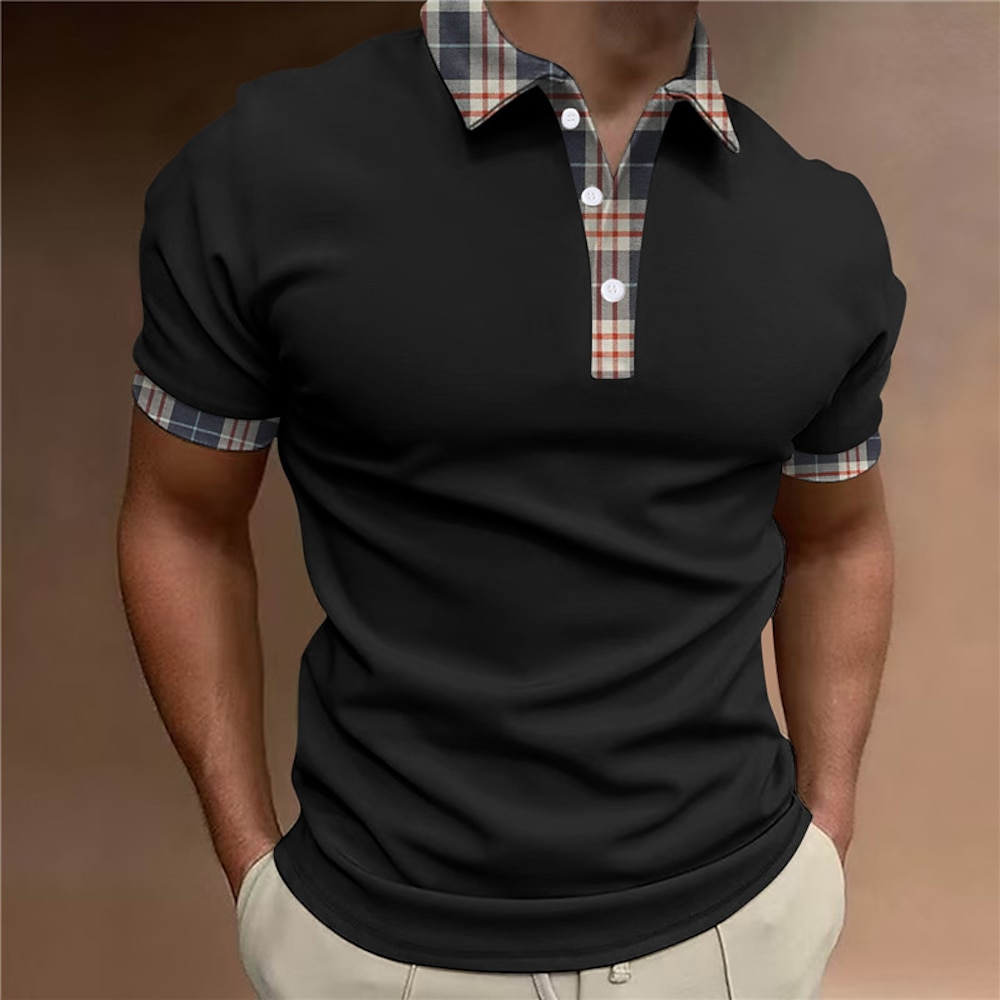 Herren Polos mit Knöpfen Poloshirt Casual Sport Kargen Kurzarm Modisch Basic Farbblock Patchwork Taste Sommer Regular Fit Schwarz Weiß Rote Braun Polos mit Knöpfen Lightinthebox