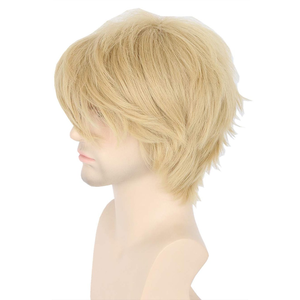 Topcosplay Unisex-Perücke für Erwachsene oder Kinder, dunkelblond, kurz, geschichtet, flauschig, Cosplay, Karnevalskostüm, Perücke Lightinthebox