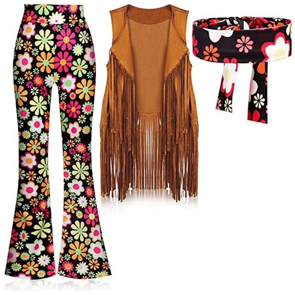 Retro Vintage 1960er Hippie 1970er Hosen Stirnband Wildlederweste 70er-Jahre-Kostüm für Damen 70er-Jahre-Outfits Stirnbänder Hippie Damen Geometrisch Halloween Karnival Maskerade Party Abend Weste Lightinthebox