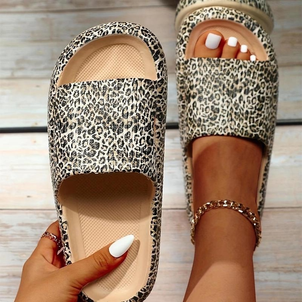 Damen Hausschuhe Slippers Hausschuhe im Freien Heim Täglich Leopard Sommer Flacher Absatz Brautkleider schlicht Komfort EVA Halbschuhe Leopard Schwarz Weiß Lightinthebox