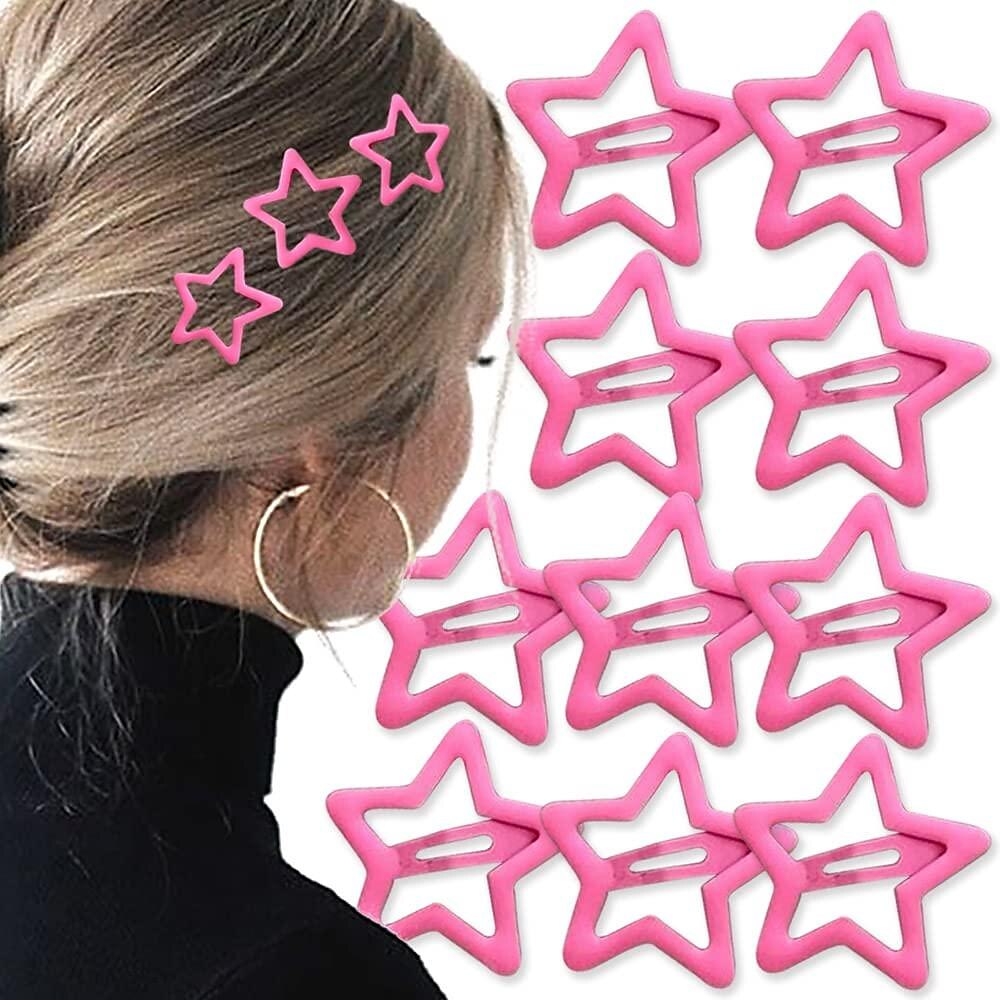 10 Stück rosafarbene Stern-Haarspangen für Mädchen, süße kleine Haarspangen für Kinder, Pentagramm-Stern-Clips für Haarspangen, Metall-Haarspange, kawaii rosa Haarnadel-Druckknopf-Haarspangen, rosa Lightinthebox