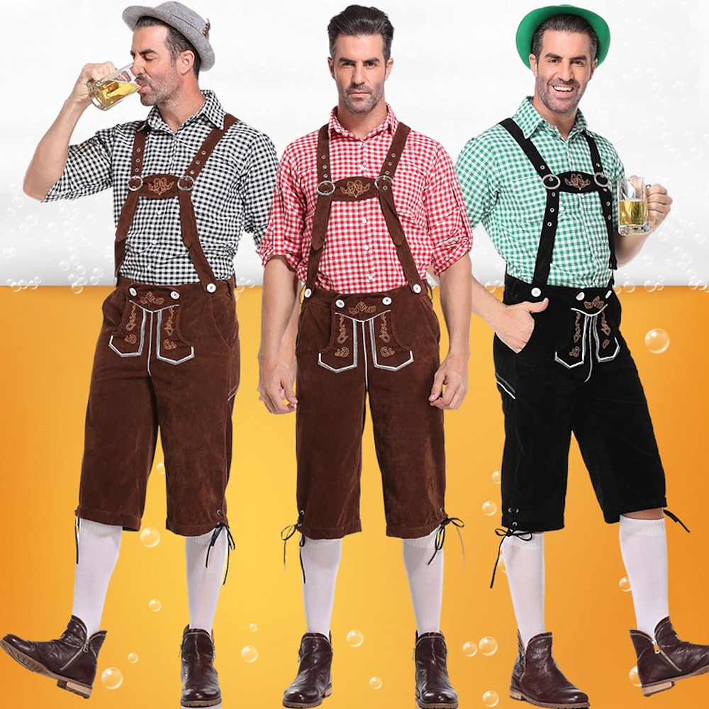 Oktoberfestbier Kostüm Lederhosen Hemd Alpenhut Bayerisch Bayerisch Deutsch München Wiesn Herren Stoff im traditionellen Stil Bluse Unterhose Hut Lightinthebox