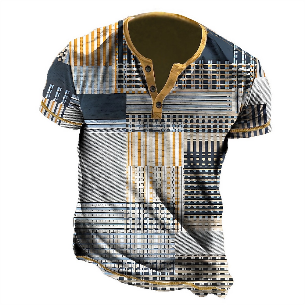 Herren Graphic Streifen Henley Shirt Kurzarm 3D-Druck Modisch Designer Komfortabel Outdoor Täglich Sommer Blau Braun Grün Henley Henley T-Shirt Lightinthebox