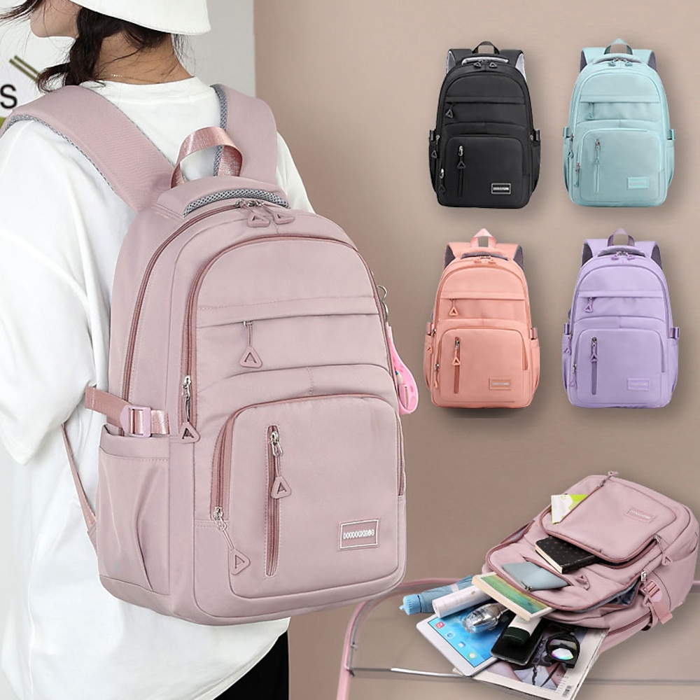 Mädchen Rucksack Schultasche Schulanfang Feste Farbe Nylon Hohe Kapazität Langlebig Reißverschluss Schwarz Rosa Blau Lightinthebox